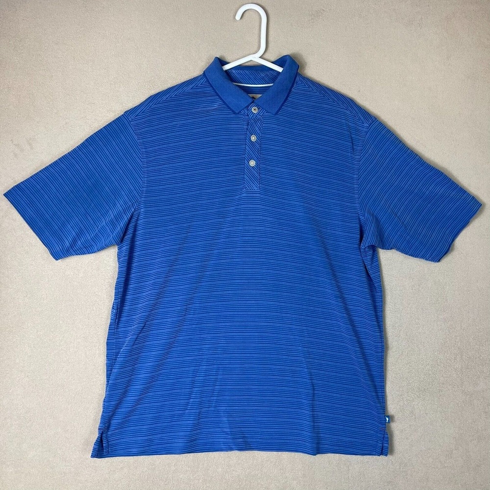 Tommy Bahama Polo Shirt Adult Large Blue Striped Logo Beach Preppy Mens